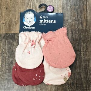 Gerber 4-Pack Baby Mittens - Pink and Red